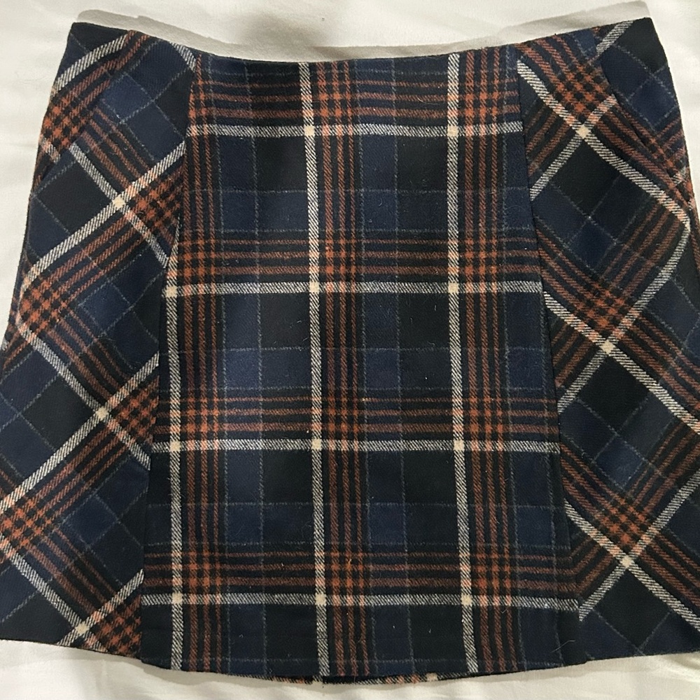 Mittoshop Navy and Orange Plaid Mini Skirt
